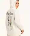 Kadın Kapüşonlu Kanguru Cepli Sweatshirt 3 İplik Pamuklu Baskılı Hoodie - Beyaz