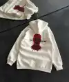 Kadın Kapüşonlu Kanguru Cepli Sweatshirt 3 İplik Pamuklu Baskılı Hoodie - Beyaz