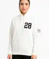 Kadın Kapüşonlu Kanguru Cepli Sweatshirt 3 İplik Pamuklu Baskılı Hoodie - Beyaz