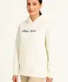 Kadın Kapüşonlu Kanguru Cepli Sweatshirt 3 İplik Pamuklu Baskılı Hoodie - Beyaz