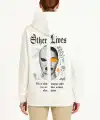 Kadın Kapüşonlu Kanguru Cepli Sweatshirt 3 İplik Pamuklu Baskılı Hoodie - Beyaz
