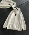 Kadın Kapüşonlu Kanguru Cepli Sweatshirt 3 İplik Pamuklu Baskılı Hoodie - Beyaz