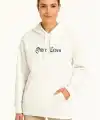Kadın Kapüşonlu Kanguru Cepli Sweatshirt 3 İplik Pamuklu Baskılı Hoodie - Beyaz