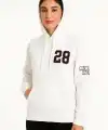 Kadın Kapüşonlu Kanguru Cepli Sweatshirt 3 İplik Pamuklu Baskılı Hoodie - Beyaz