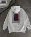 Kadın Kapüşonlu Kanguru Cepli Sweatshirt 3 İplik Pamuklu Baskılı Hoodie - Beyaz