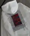 Kadın Kapüşonlu Kanguru Cepli Sweatshirt 3 İplik Pamuklu Baskılı Hoodie - Beyaz