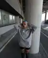 Kadın Kapüşonlu Kanguru Cepli Sweatshirt 3 İplik Pamuklu Baskılı Hoodie - Gri