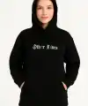 Kadın Kapüşonlu Kanguru Cepli Sweatshirt 3 İplik Pamuklu Baskılı Hoodie - Siyah