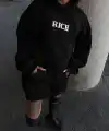 Kadın Kapüşonlu Kanguru Cepli Sweatshirt 3 İplik Pamuklu Baskılı Hoodie - Siyah