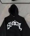 Kadın Kapüşonlu Kanguru Cepli Sweatshirt 3 İplik Pamuklu Baskılı Hoodie -  Siyah