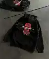 Kadın Kapüşonlu Kanguru Cepli Sweatshirt 3 İplik Pamuklu Baskılı Hoodie - Siyah