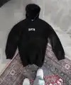 Kadın Kapüşonlu Kanguru Cepli Sweatshirt 3 İplik Pamuklu Baskılı Hoodie - Siyah