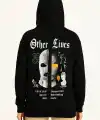 Kadın Kapüşonlu Kanguru Cepli Sweatshirt 3 İplik Pamuklu Baskılı Hoodie - Siyah