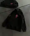 Kadın Kapüşonlu Kanguru Cepli Sweatshirt 3 İplik Pamuklu Baskılı Hoodie - Siyah
