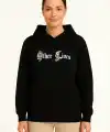Kadın Kapüşonlu Kanguru Cepli Sweatshirt 3 İplik Pamuklu Baskılı Hoodie - Siyah
