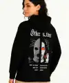 Kadın Kapüşonlu Kanguru Cepli Sweatshirt 3 İplik Pamuklu Baskılı Hoodie - Siyah