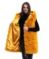 Kadın Kapüşonlu Peluş Kürk Yelek Premium Kalite Tam Astarlı Uzun Model - Sarı