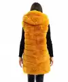 Kadın Kapüşonlu Peluş Kürk Yelek Premium Kalite Tam Astarlı Uzun Model - Sarı