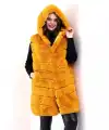Kadın Kapüşonlu Peluş Kürk Yelek Premium Kalite Tam Astarlı Uzun Model - Sarı