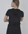 Kadın Kapüşonlu T-Shirt Kısa Kol Bisiklet Yaka Slimfit Tişört   - Siyah