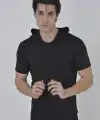 Kadın Kapüşonlu T-Shirt Kısa Kol Bisiklet Yaka Slimfit Tişört    - Siyah