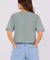 Kadın Kedi Baskılı Oversize Crop Tişört Salaş Basic Yarım Kol T-shirt - Mint Yeşili