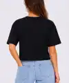 Kadın Kedi Baskılı Oversize Crop Tişört Salaş Basic Yarım Kol T-shirt - Siyah
