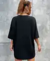 Kadın kelebek Baskılı Oversize kısa kol T-Shirt - Siyah
