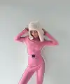 Kadın Kemer Detaylı Fermuarlı Tulum - Pembe