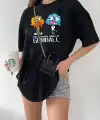 Kadın Kısa kol Tişört Bisiklet Yaka Baskılı Oversize T-Shirt - Siyah