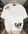 Kadın Kısa Kol Yazlık Tişört Bisiklet Yaka Baskılı Oversize T-Shirt - Beyaz