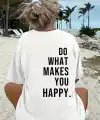 Kadın Kısa Kol Yazlık Tişört Bisiklet Yaka Baskılı Oversize T-Shirt - Beyaz