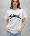 Kadın Kısa Kol Yazlık Tişört Bisiklet Yaka Baskılı Oversize T-Shirt - Beyaz