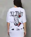 Kadın Kısa Kol Yazlık Tişört Bisiklet Yaka Baskılı Oversize T-Shirt - Beyaz