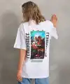 Kadın Kısa Kol Yazlık Tişört Bisiklet Yaka Baskılı Oversize T-Shirt - Beyaz