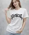 Kadın Kısa Kol Yazlık Tişört Bisiklet Yaka Baskılı Oversize T-Shirt - Beyaz