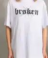 Kadın Kısa Kol Yazlık Tişört Bisiklet Yaka Baskılı Oversize T-Shirt - Beyaz