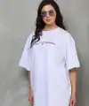 Kadın Kısa Kol Yazlık Tişört Bisiklet Yaka Baskılı Oversize T-Shirt - Beyaz