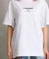 Kadın Kısa Kol Yazlık Tişört Bisiklet Yaka Baskılı Oversize T-Shirt - Beyaz