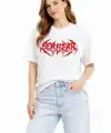 Kadın Kısa Kol Yazlık Tişört Bisiklet Yaka Baskılı Oversize T-Shirt - Beyaz