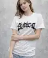 Kadın Kısa Kol Yazlık Tişört Bisiklet Yaka Baskılı Oversize T-Shirt - Beyaz