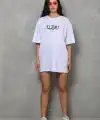 Kadın Kısa Kol Yazlık Tişört Bisiklet Yaka Baskılı Oversize T-Shirt - Beyaz