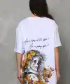 Kadın Kısa Kol Yazlık Tişört Bisiklet Yaka Baskılı Oversize T-Shirt - Beyaz