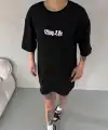 Kadın Kısa Kol Yazlık Tişört Bisiklet Yaka Baskılı Oversize T-Shirt -  Siyah