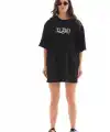 Kadın Kısa Kol Yazlık Tişört Bisiklet Yaka Baskılı Oversize T-Shirt - Siyah