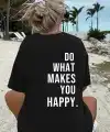 Kadın Kısa Kol Yazlık Tişört Bisiklet Yaka Baskılı Oversize T-Shirt - Siyah