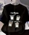 Kadın Kısa Kol Yazlık Tişört Bisiklet Yaka Baskılı Oversize T-Shirt - Siyah