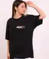Kadın Kısa Kol Yazlık Tişört Bisiklet Yaka Baskılı Oversize T-Shirt - Siyah