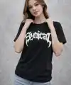 Kadın Kısa Kol Yazlık Tişört Bisiklet Yaka Baskılı Oversize T-Shirt - Siyah