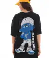 Kadın Kısa Kol Yazlık Tişört Bisiklet Yaka Baskılı Oversize T-Shirt - Siyah